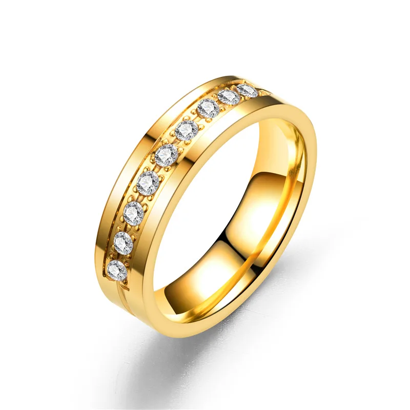 Новые Романтические 6 мм парные кольца из нержавеющей стали золотого цвета свадебные Кристальные кольца для влюбленных элегантные вечерние ювелирные изделия для помолвки