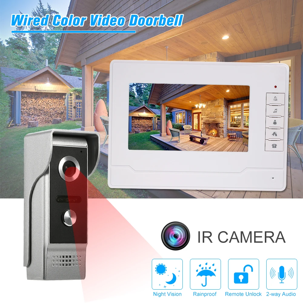 

Video Door Phone LCD Color Screen Support Night Vision Waterproof Unlock Monitor Doorbell Intercom System For Home Apartment