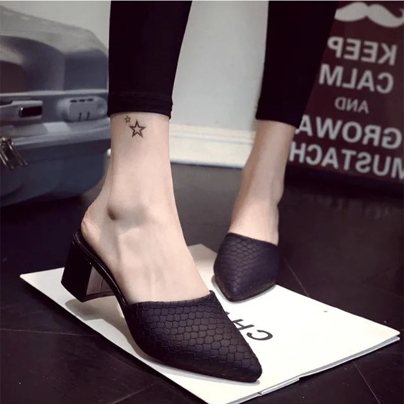 

female 2019 summer beautiful thick with heel fashion pointed fitting room Baotou social semiskid women's shoes