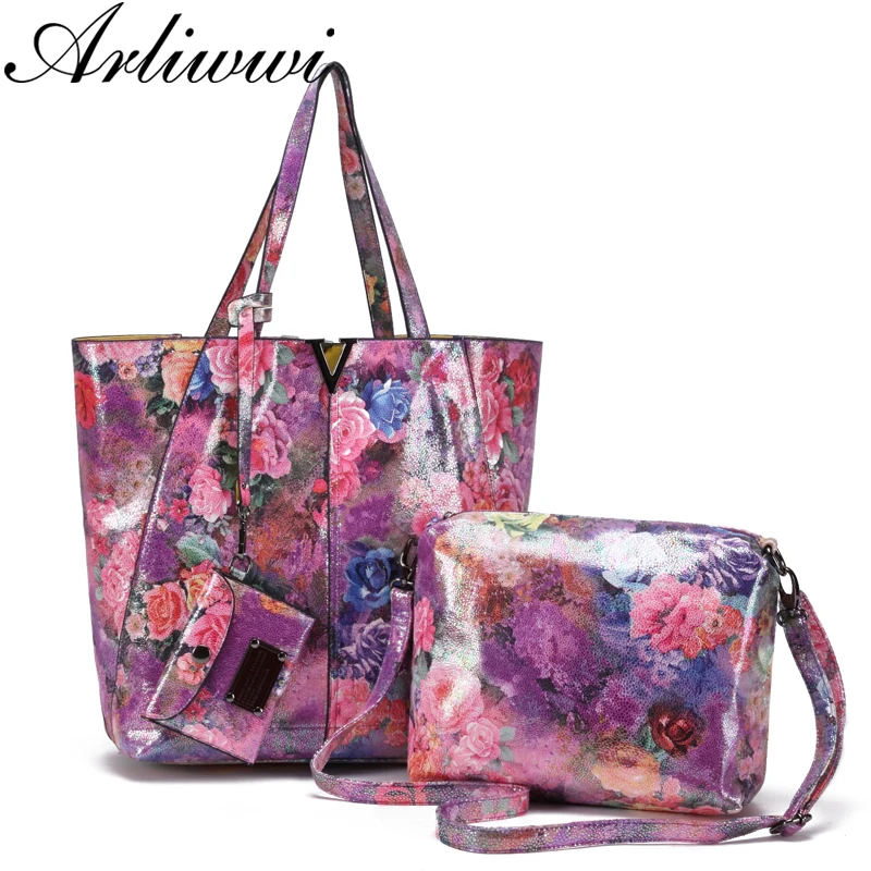 

Arliwwi Brand Luxury Shiny Floral Designer Big Capacity Lady Shoulder Bags New Mommy Female Messenger Handbags 3 bag in One