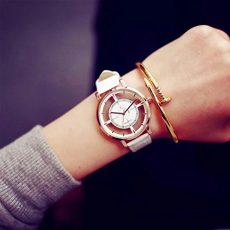 Лидер продаж, женские часы для студентов, любителей тренда, наручные часы Hoolow, нейтральные модные часы, уникальный кожаный ремешок Zegarki Damskie533