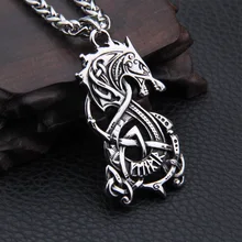 Dropshiping nova chegada de aço inoxidável viking dragão pingente colar masculino presente