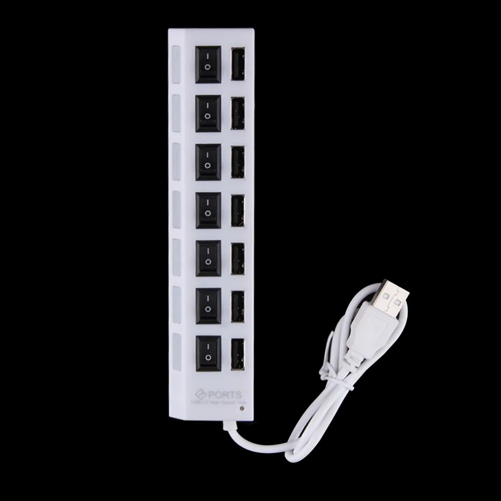 7 портов USB 2,0 концентратор высокой скорости 7-адаптер портов концентратор с выключателем питания для ноутбука ПК белый