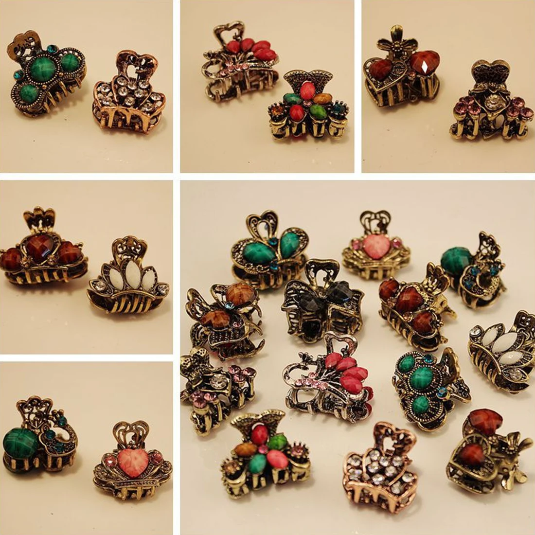 

1Piece Random Color Bronze Retro Resin Hairpins Mini Butterfly Crown Hair Claws Clips Women Wedding Bridal Hair Styling Tool