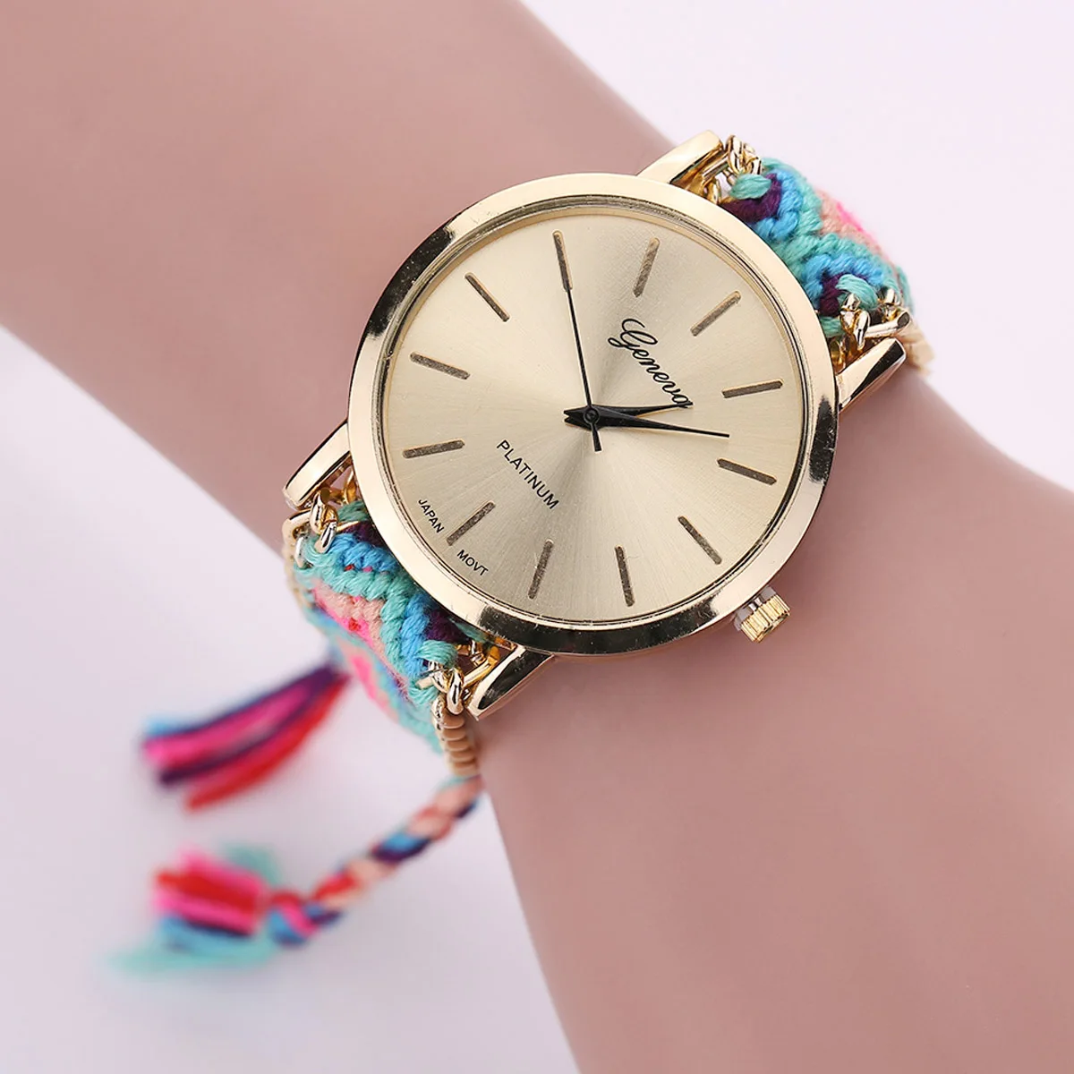Fashion Handmade Casual Geneva Quartz Women Girls Braided Colorful Friendship Bracelet Watch Relogio Feminino Gift Dress Watches