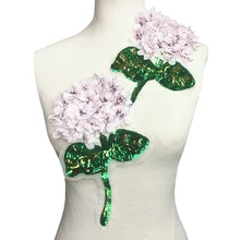 2pc 3D Sequin Hydrangea Embroidery Patch Flower Beaded Applique Patches For Clothing Parches Ropa Sew On 28x16cm AC1158