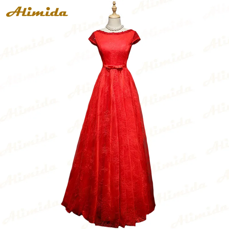 

ALIMIDA Long Evening Dress 2020 Beading O-Neck Party Dresses Lace A-Line Prom Dress robe de soiree vestido de festa