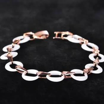

Madrry Upscale Ceramic Keramik Bracelets Women Party Wedding Dress Accessories Braccialetto Rose Gold Rhodium CZ Zircon Bijoux
