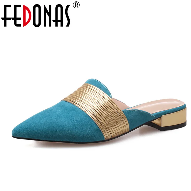 

FEDONAS New Fashion Close Toe Summer Shoes For Women High Quality Low Heels Comfort Slippers Loafter Shoes Woman Elegant Sandals