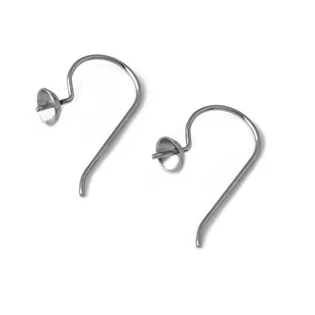 

Surgical Stainless Steel Earring Hooks French Ear Wires 5mm Circle Bezel Pearl Pin Half Drilled Beads NO Fade DIY Findings