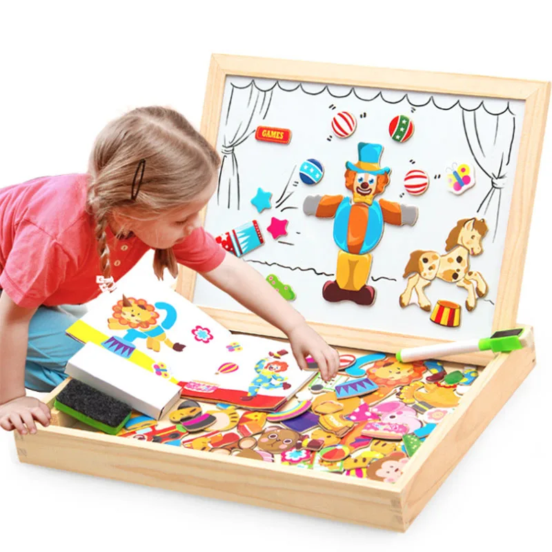 7 видов стилей деревянный магнитный паззл игрушечные лошадки детей 3D Puzzle рисунок животные автомобиль цирк чертёжные доски детские развивающие игрушки