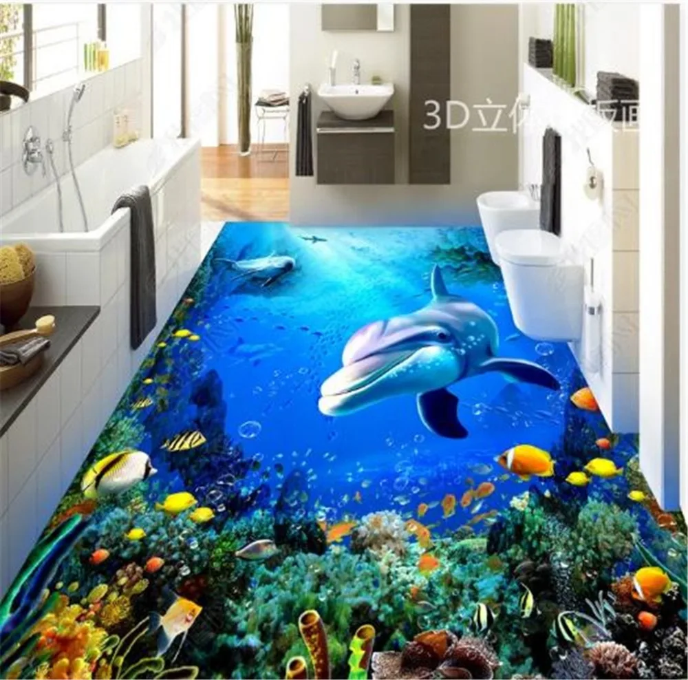 Пользовательские Любой размер 3D Настенные обои лучшие милые дельфины в большом океане 3D Крытый пол декоративная Фреска