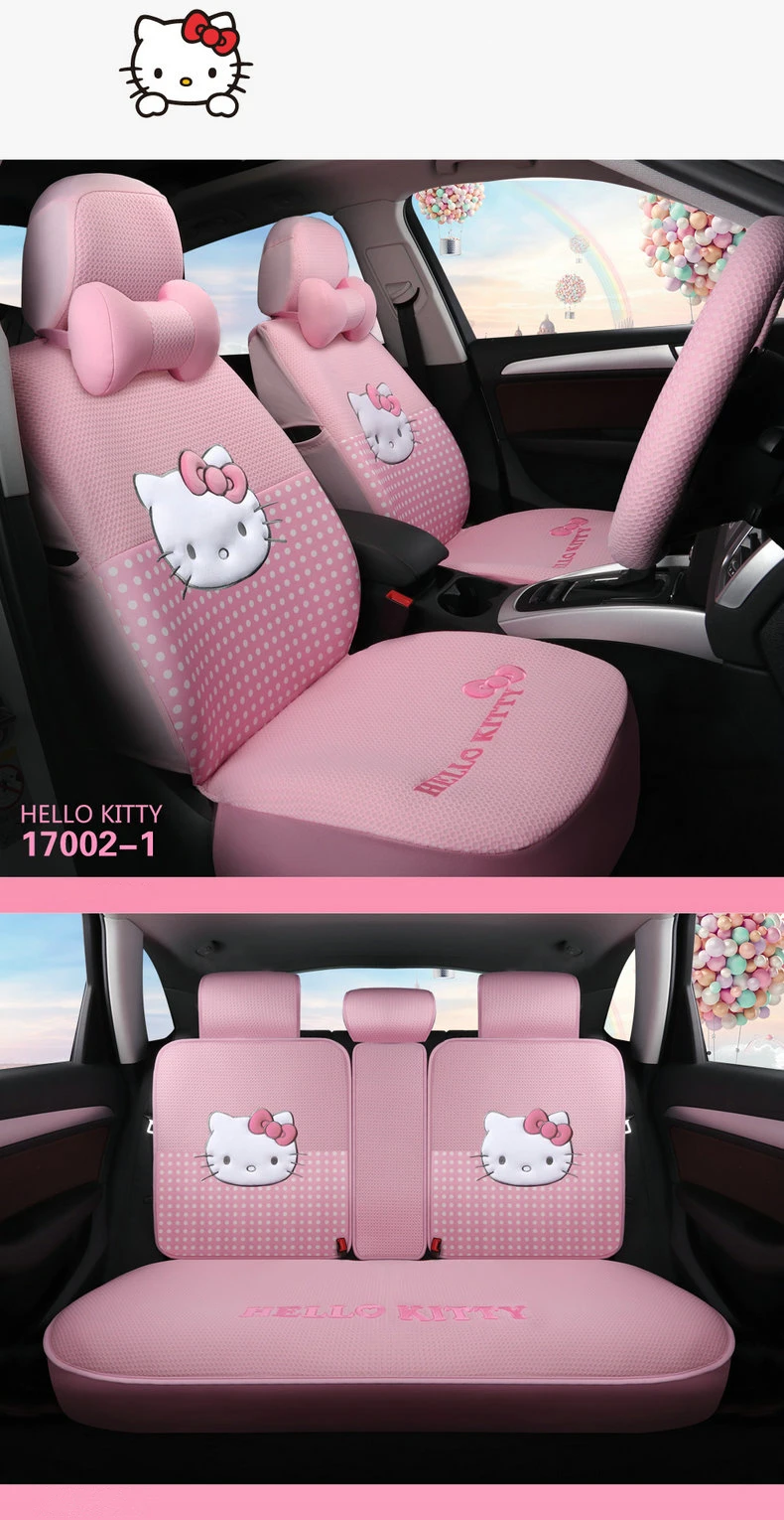 Мультяшные розовые чехлы на автокресла hello kitty из хлопка, четыре сезона, женские авточехлы, набор подушек, автомобильные аксессуары, милые для девочек