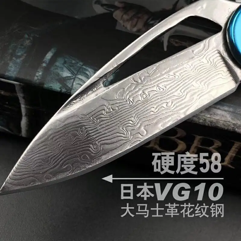 JUFULE синей птицы деревьев пересылка в VG10 дамасский нож Сталь Титан нож с ручкой, покрытой металлом сворачивающий председательский средство для охоты EDC инструмент кухонный нож