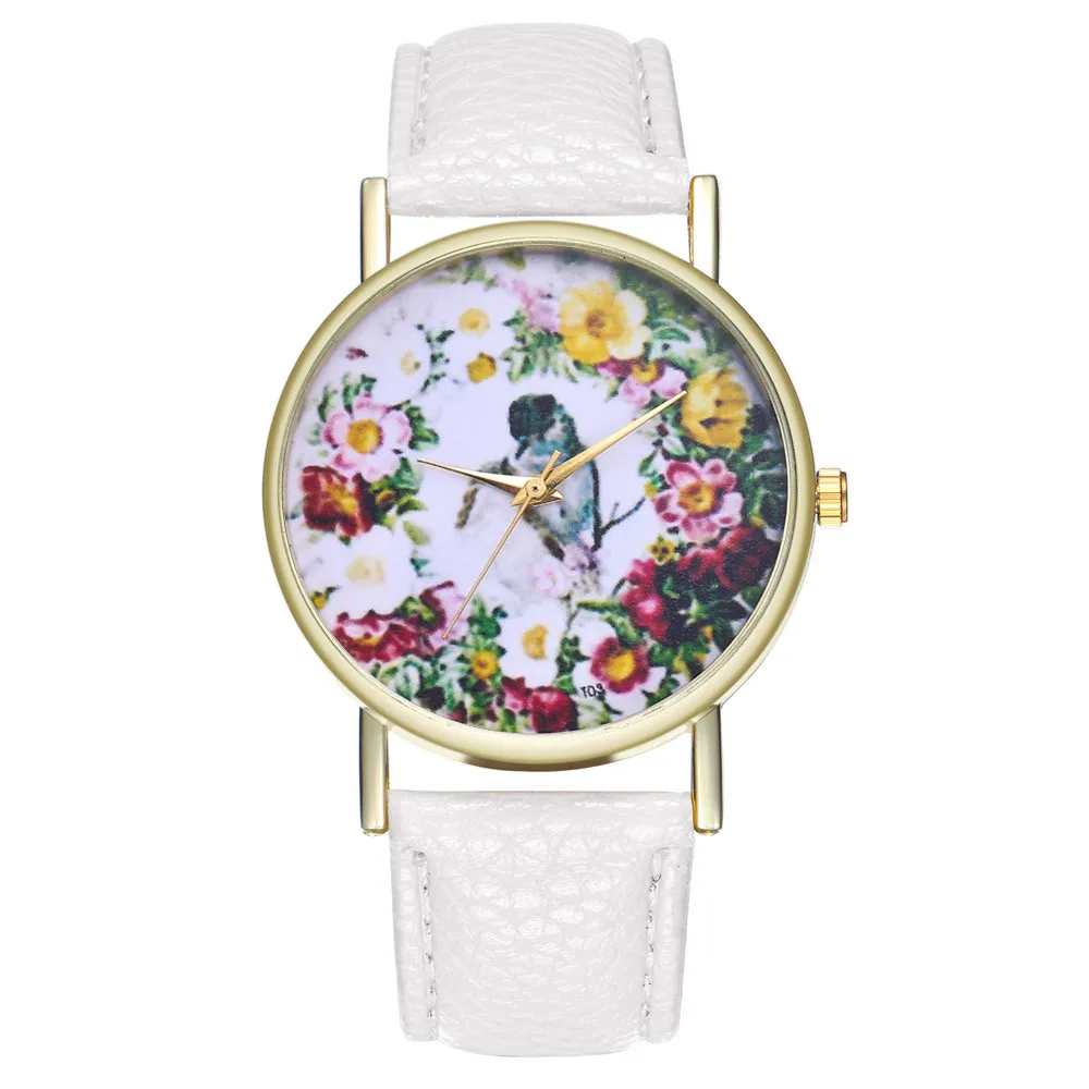 

Retro belt watch #T03-A simple love bird flower seal stainless steel dial fashion ladies casual wrist watch reloj a50
