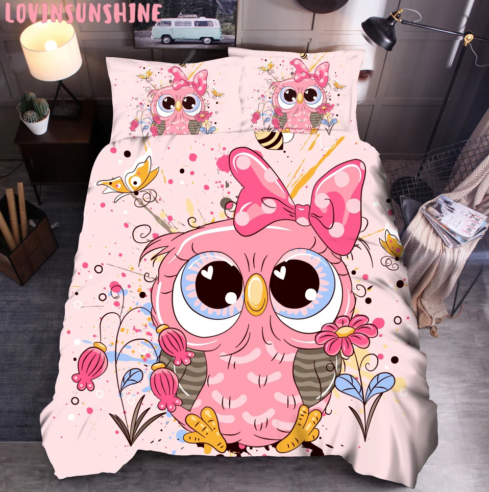 LOVINSUNSHINE Comforter Bed Sets Cartoon Kids Duvet Cover Cute Owl Printed Bedding Set AB#218