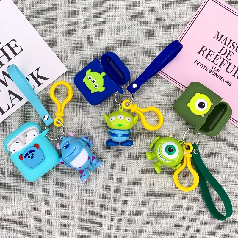 

Silicone Case for Apple Airpods 1 2 Cute Cartoon Monsters KeyChain Belt Protective Cover for Iphone Wireless Bluetooth Headphone