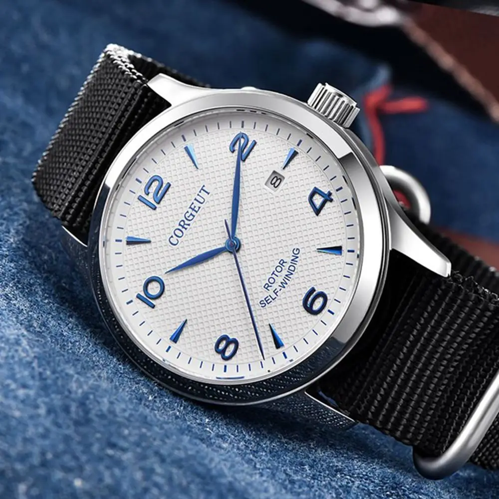 Corgeut самовзводные механические часы Роскошные Топ бренд кожа сапфировое стекло спортивные мужские автоматические мужские наручные часы