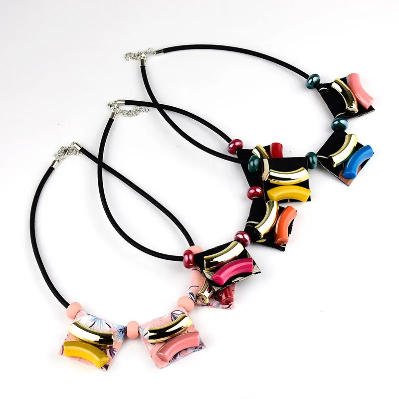 Мода от Ahmed эффектное набивное ожерелье из ткани для женщин кожаное ожерелье с бусинами и подвеской новые ювелирные изделия ожерелье Bijoux
