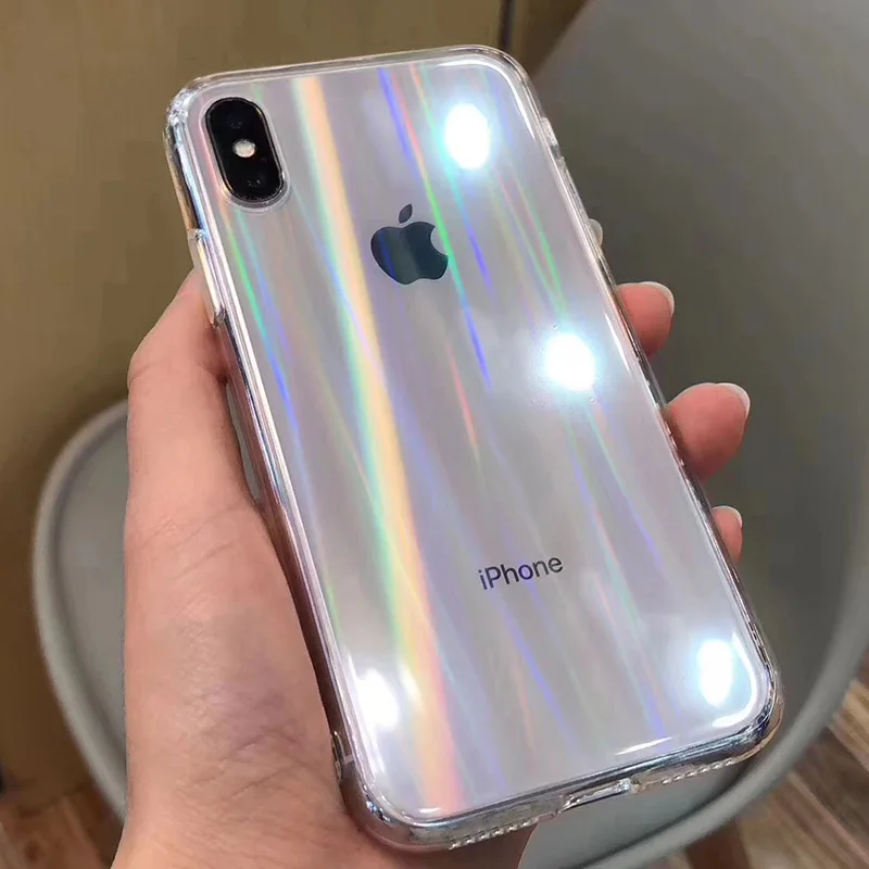 

Fashion Gradient Rainbow Laser Case for iphone X XS Max Xr Transparent Hard Capa Fundas for iPhone 8 7 Plus Acrylic Case