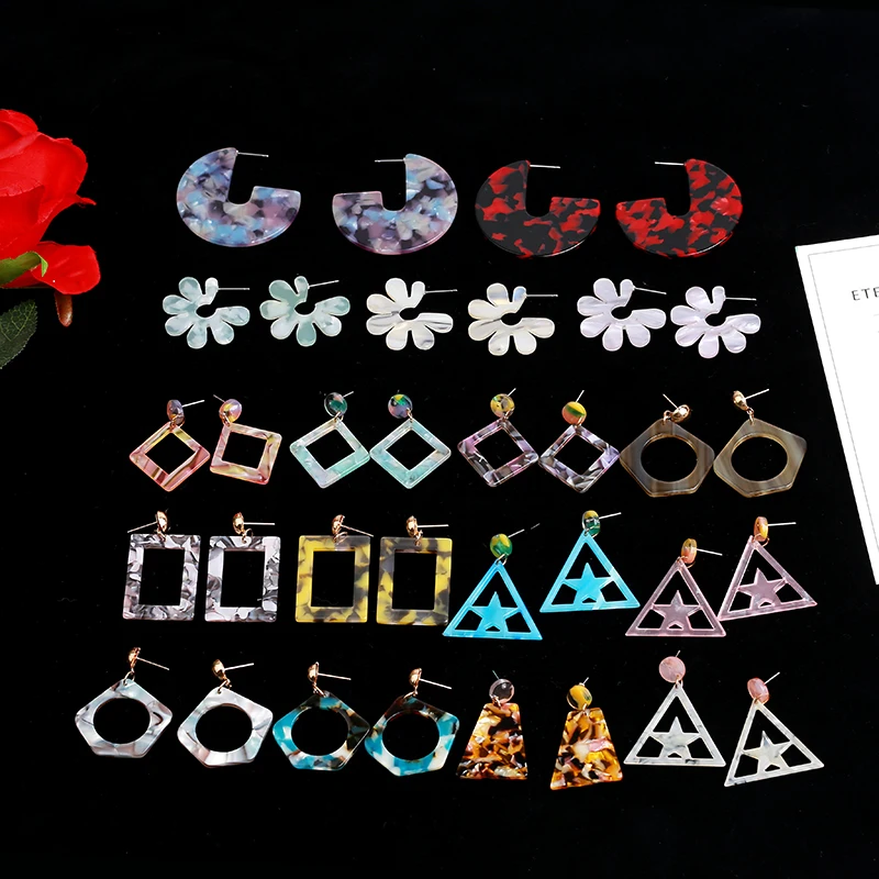 New Fashion Multicolor Resin Acrylic Drop Earrings For Women Bohemian Square Triangle Geometric Earring Dangle Statement Jewelry
