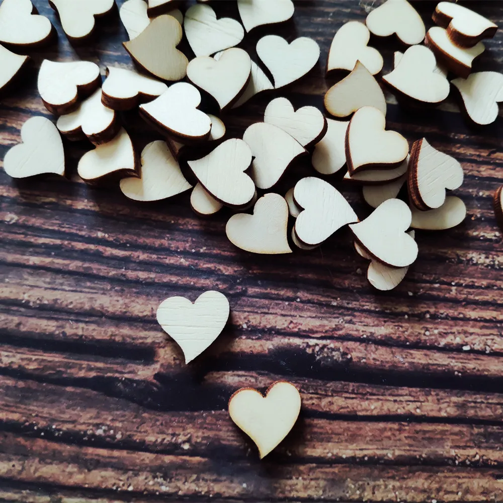 100Pcs Heart Shape Mini Wooden Love Heart Crafts Scrapbooking Embellishment SS1 
