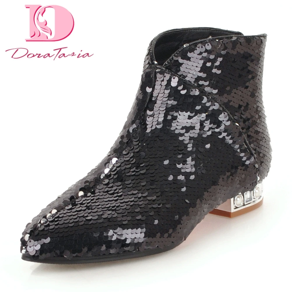 

Doratasia 2018 Large Size 32-43 Sequin Add Fur Winter Boots Woman Shoes Hot Sale leisure Zip Up Ankle Boots women Shoes Woman