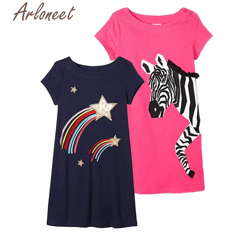 

ARLONEET Clothes Children girl short sleeve dress cartoon print Casual dress 2019 summer kids party princess girls Tulle dresses