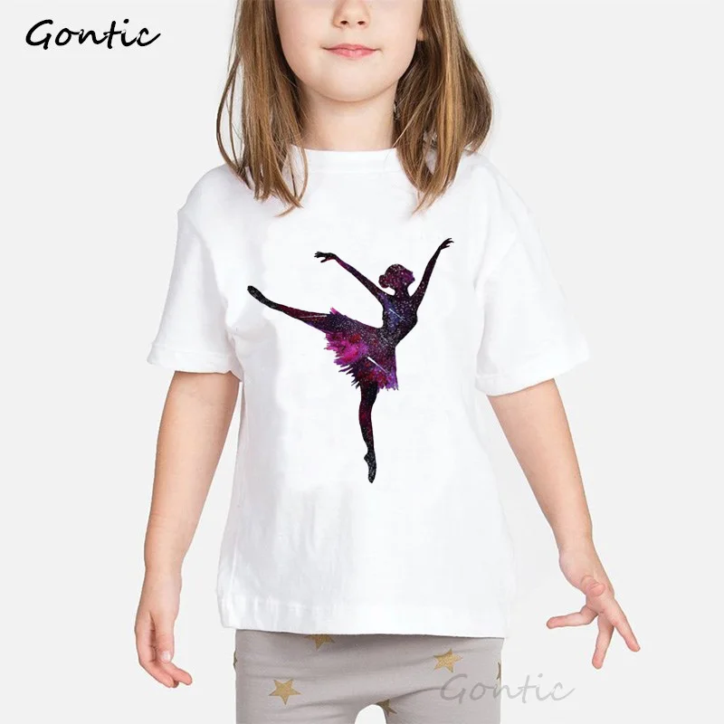 

Ballet Ballerina Dance Print Baby Girls tshirt Funny Childrer Clothes cotton ballerina silhouette children O-neck Kid t shirt