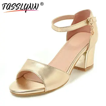 

TASSLYNN 2019 Peep Toe Women Sandals Square Heels Platform PU Peep Toe T-Strap Female Sandals Ladies Summer Casual Shoes White