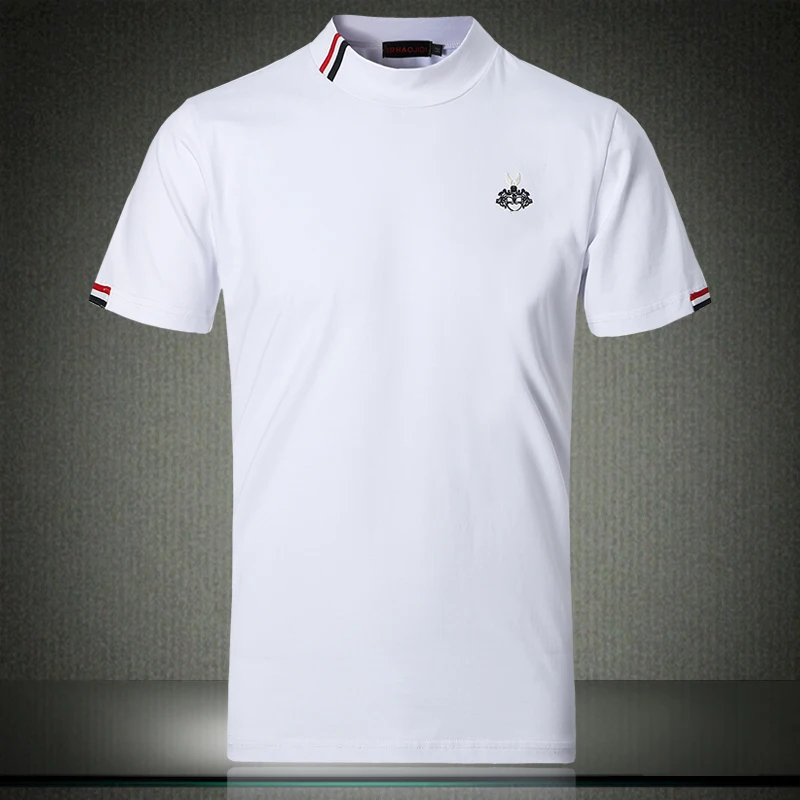 

Autumn White T Shirt 5XL 2019 New Fashionable Designer Men T-shirts 4XL Half Turtleneck Short Sleeve Stylish Clothes #504