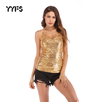 

2020 Tank Top Women Summer Fashion Women's Sexy Sling V-neck Sequins Versatile Vest Sleeveless Top Women Croptop Tops Mujer
