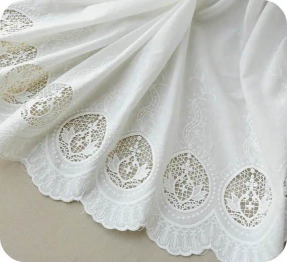 

Off-white Two Side Bilateral Embroidery Cotton Lace Fabric Windows,Scarf Cloth DIY Material Width 130cm 1yard