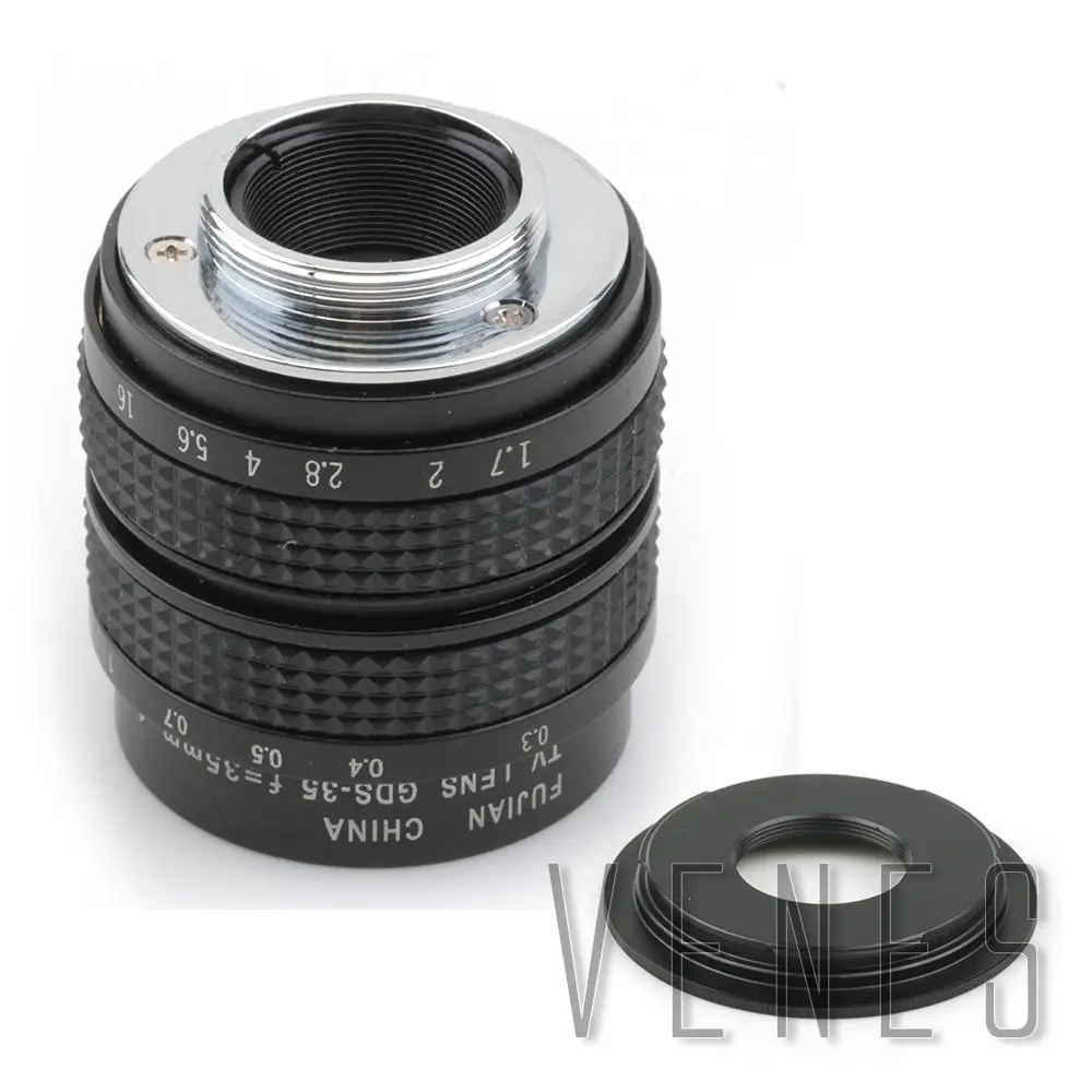 35mm f1.7 16mm C mount Lens + C to Micro M4/3 / NEX / N1 / Pentax Q  /Fuji / e.o.s M M2 Adapter For Panasonic Camera + Lens Cap