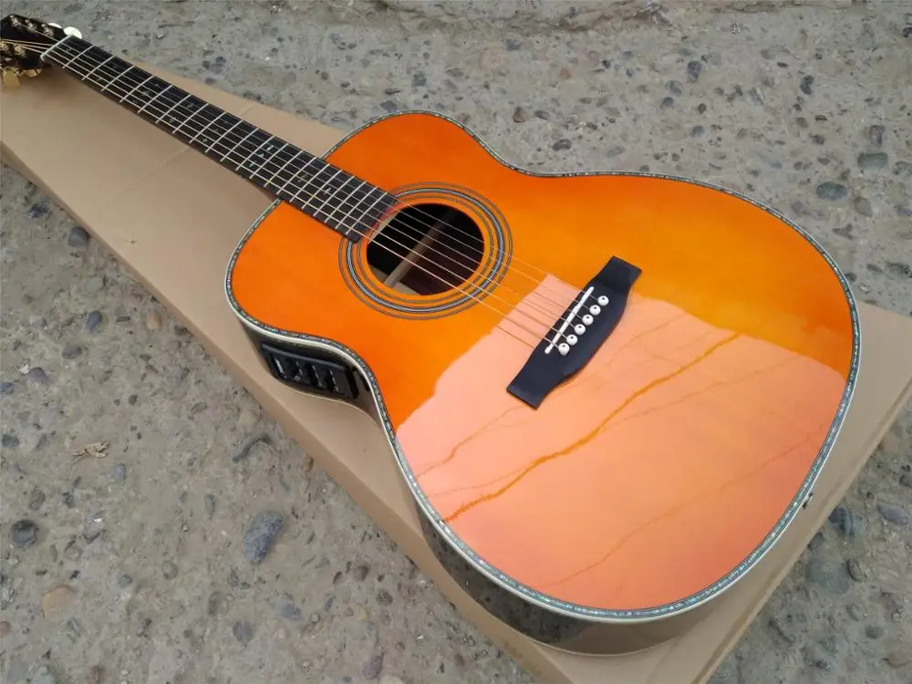 Custom Orange color 28 Style classic acoustic guitar,Solid Spruce top