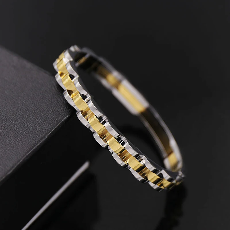 Kopen Top Kwaliteit Riem Vorm Zilver Goud Gelaagde Wave Bangle Roestvrij Stalen Armband Voor Mannen Merk Sieraden