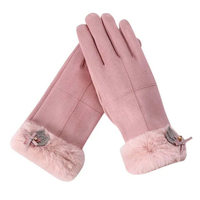 Hot sale Womens Sport Gloves casual Outdoor qualities Fur Warm cold Full Finger Hand Fashion Winter Solid warmth gloved 9.5