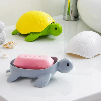 

Cute Turtle Soap Dishes Soap Drainer Container Dispenser Box Holder with Lid for Kitchen Bathroom Storage Organizer