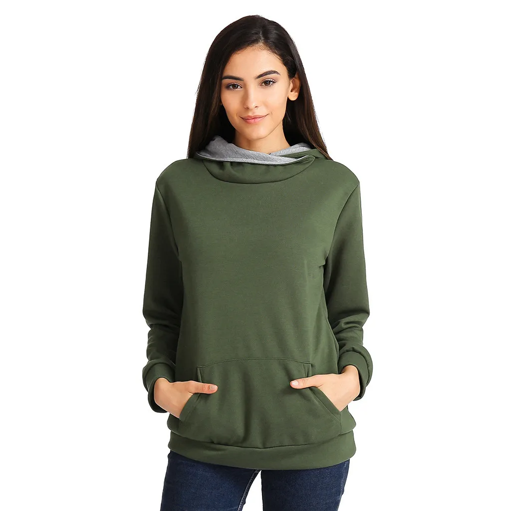 

2018 Female sweatshirt Women's Cowl Neck Casual Long Sleeve Hoodie Pullover Sweatshirt Kangaroo Pocket Pullovers Women Tops