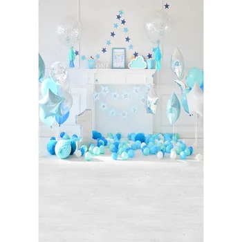 

Vinyl Photography Background blue theme Newborn Bithday Bolloons Children baby Fotografia Backgrounds for Photo Studio