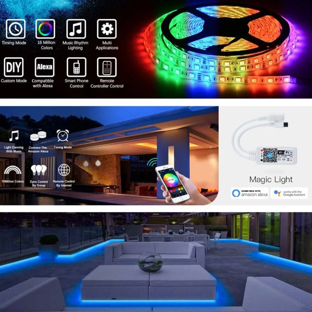 

5 Meters Super Long LED Strip Lights Wi-Fi Wireless Smart Phone APP Controlled for Android for iOS System