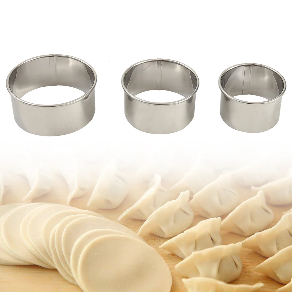 

3pcs/set Stainless Steel Round Dumplings Wrappers Molds Set Cutter Maker Tools Round Cookie Pastry Wrapper Dough Cutting Tool