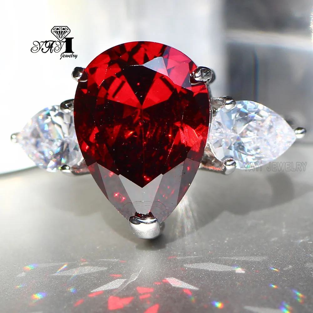 

YaYI Jewelry Fashion Princess Cut 4.2 CT Red Zircon Silver Color Engagement Rings wedding Rings Party Rings