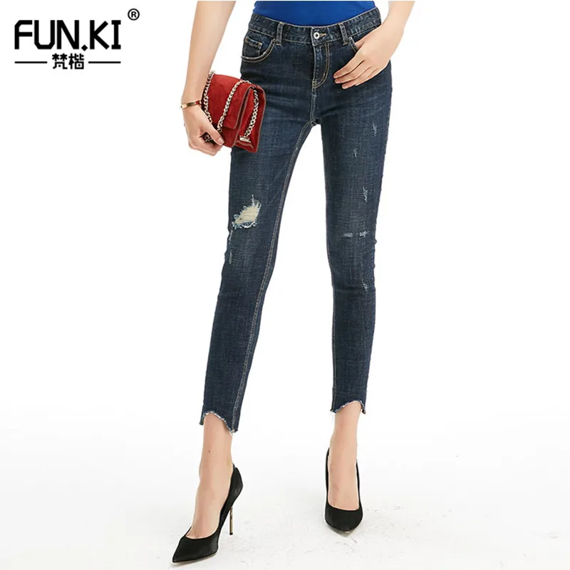 FUNKI Brand Denim Pencil Pants Women Casual Irregular