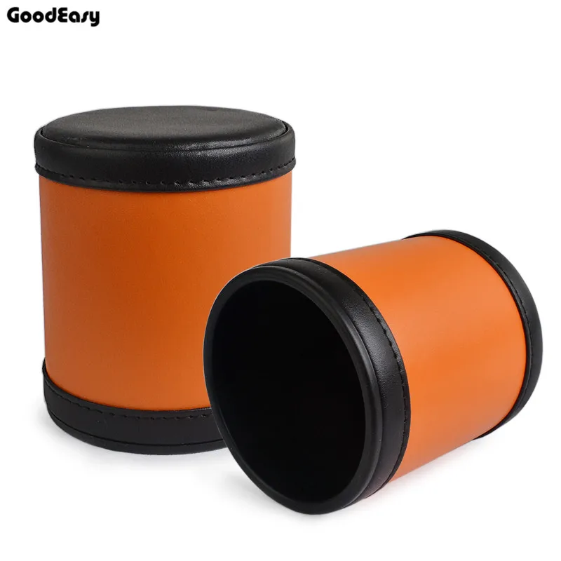 Hot Orange Leather Dice Cup Plastic with 6pcs acrylic dices Polyhedral