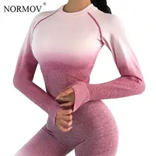 NORMOV женский сексуальный укороченный топ для фитнеса с длинным рукавом бесшовный топ женские эластичные спортивные топы с круглым вырезом Roupas Feminina