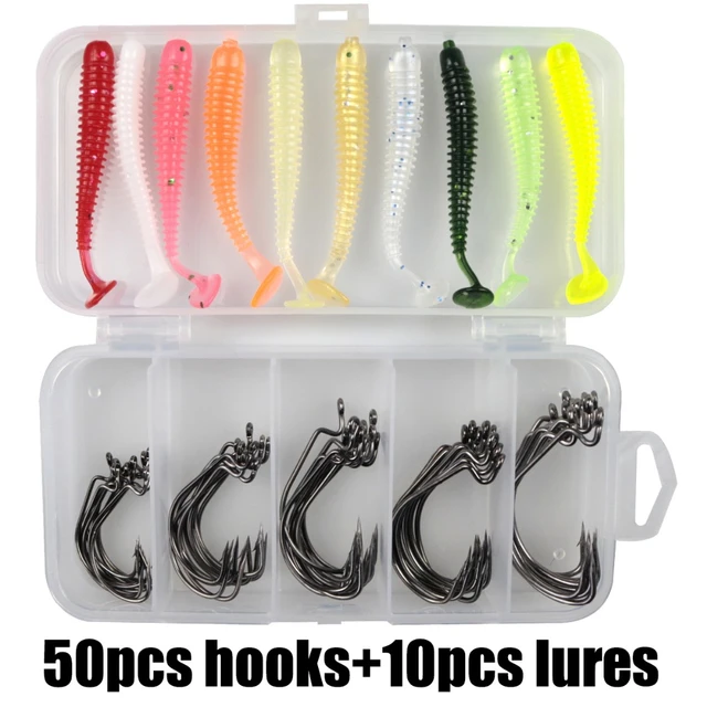 60pcs/lot sea Fishing hook with soft lures 2#1#1/0#2/0#3/0#