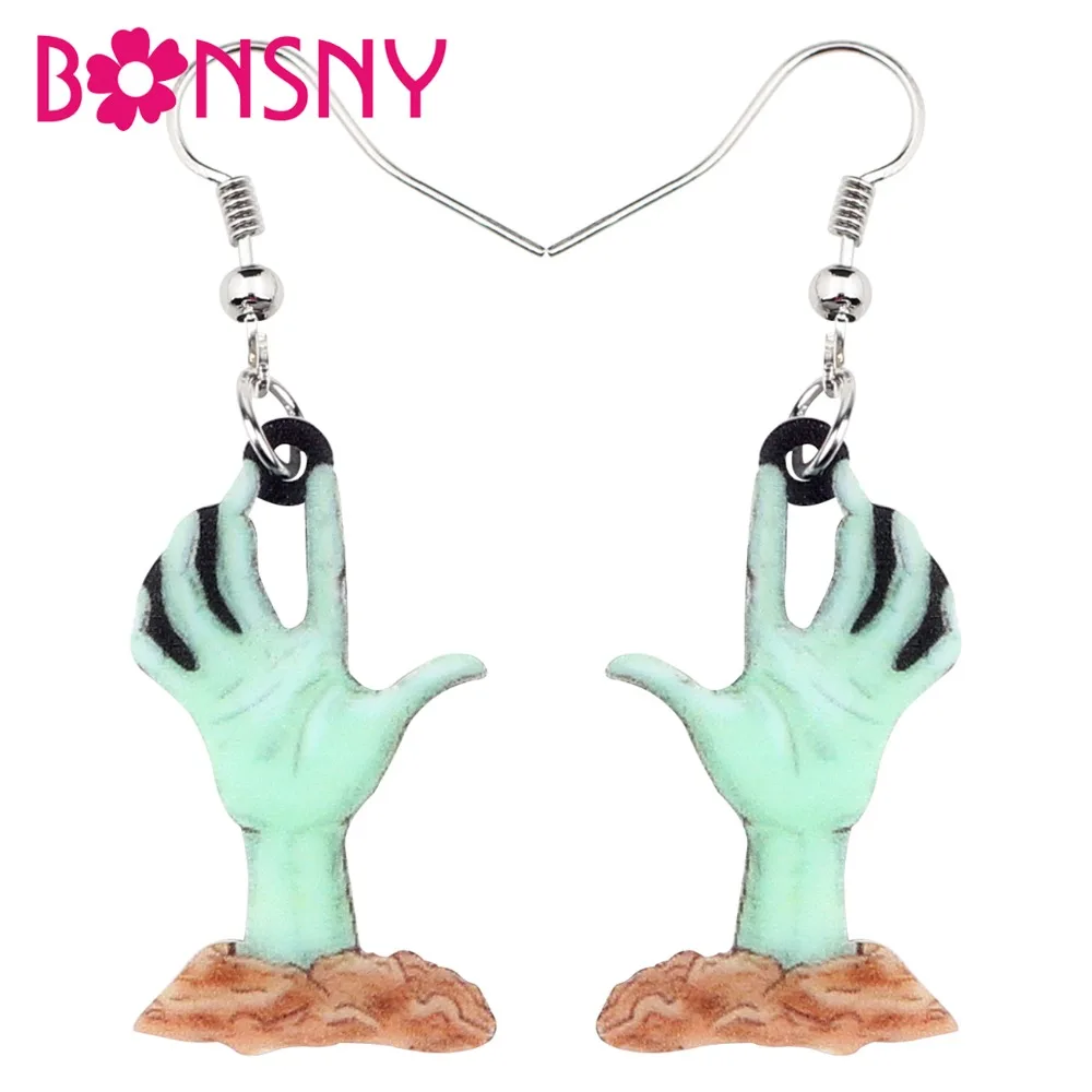 

Bonsny Acrylic Halloween Horrible Reaching Out Hand Earrings Drop Dangle Novelty Punk Party Jewelry For Women Girls Teens Bijoux