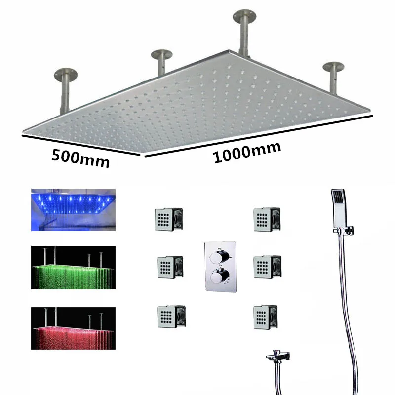Ванная комната термостатический смешивающий клапан гидро мощность led душевая головка набор потолочного монтажа douche led накладные дождевые насадки для душа набор