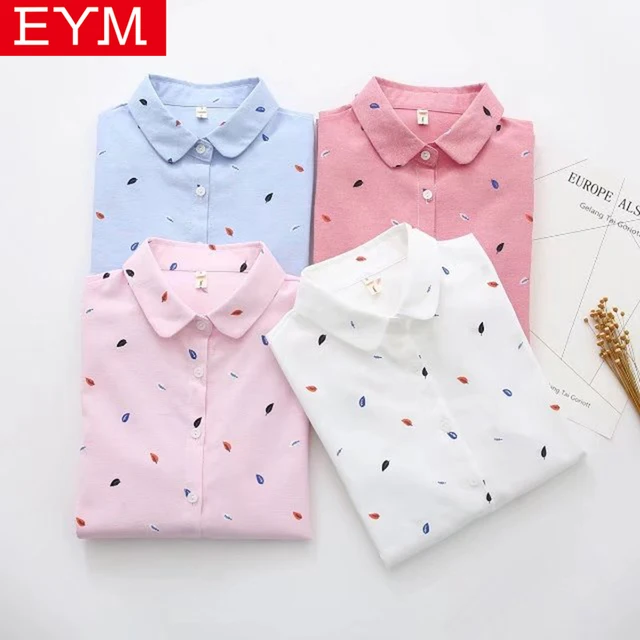 EYM Brand Printed Shirts Women 2019 Spring New Women Long Sleeve Blouse Good Quality Cotton Blouses White Tops Blusa Feminina